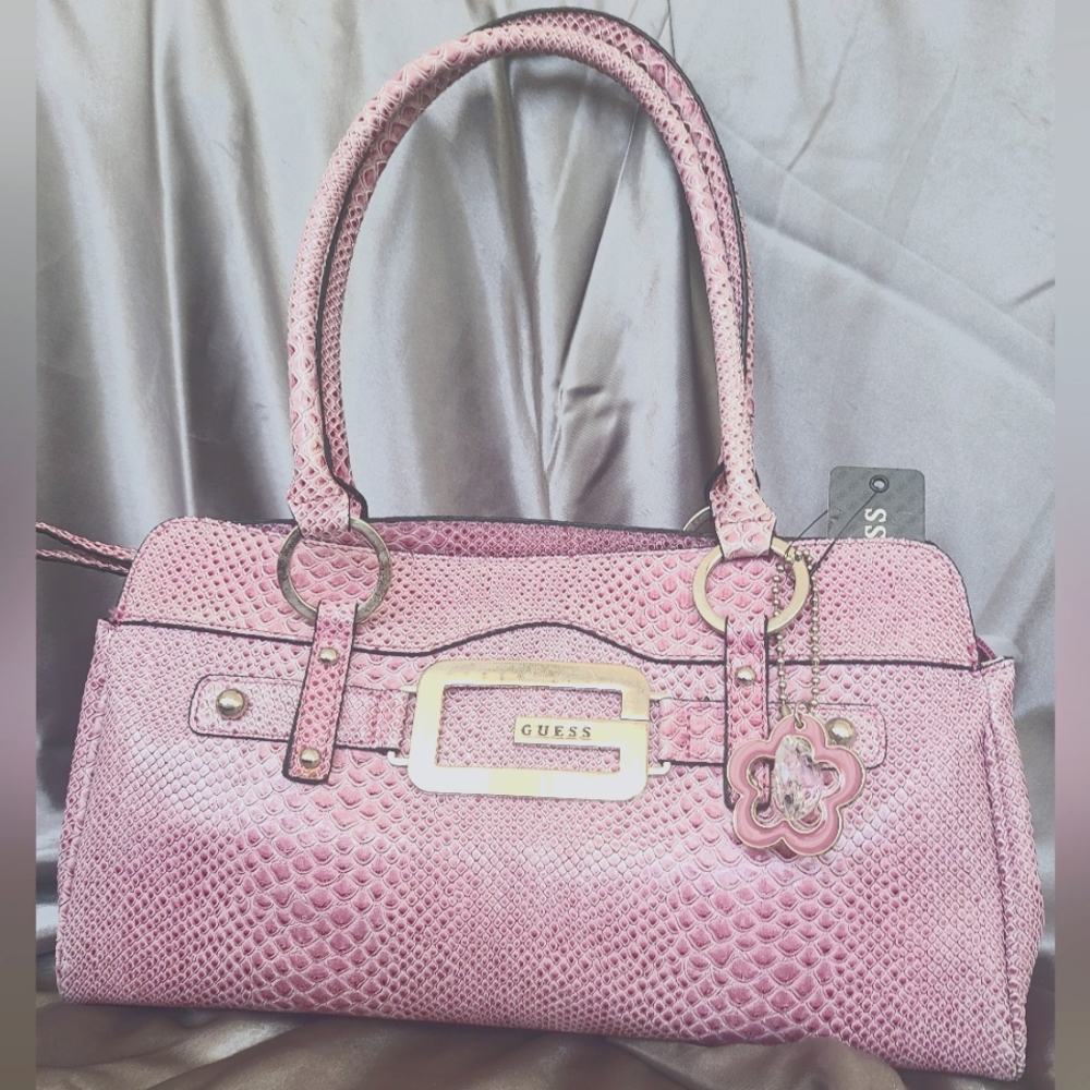 Guess pink alligator leather handbag